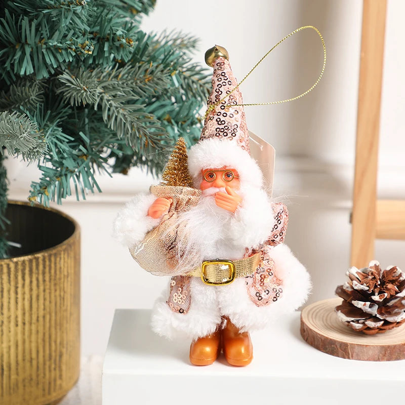 Cute Christmas Santa Claus Standing Doll Hanging Ornaments Plush Sled Ski Santa Claus Pendant Home Party Xmas Tree Decorations