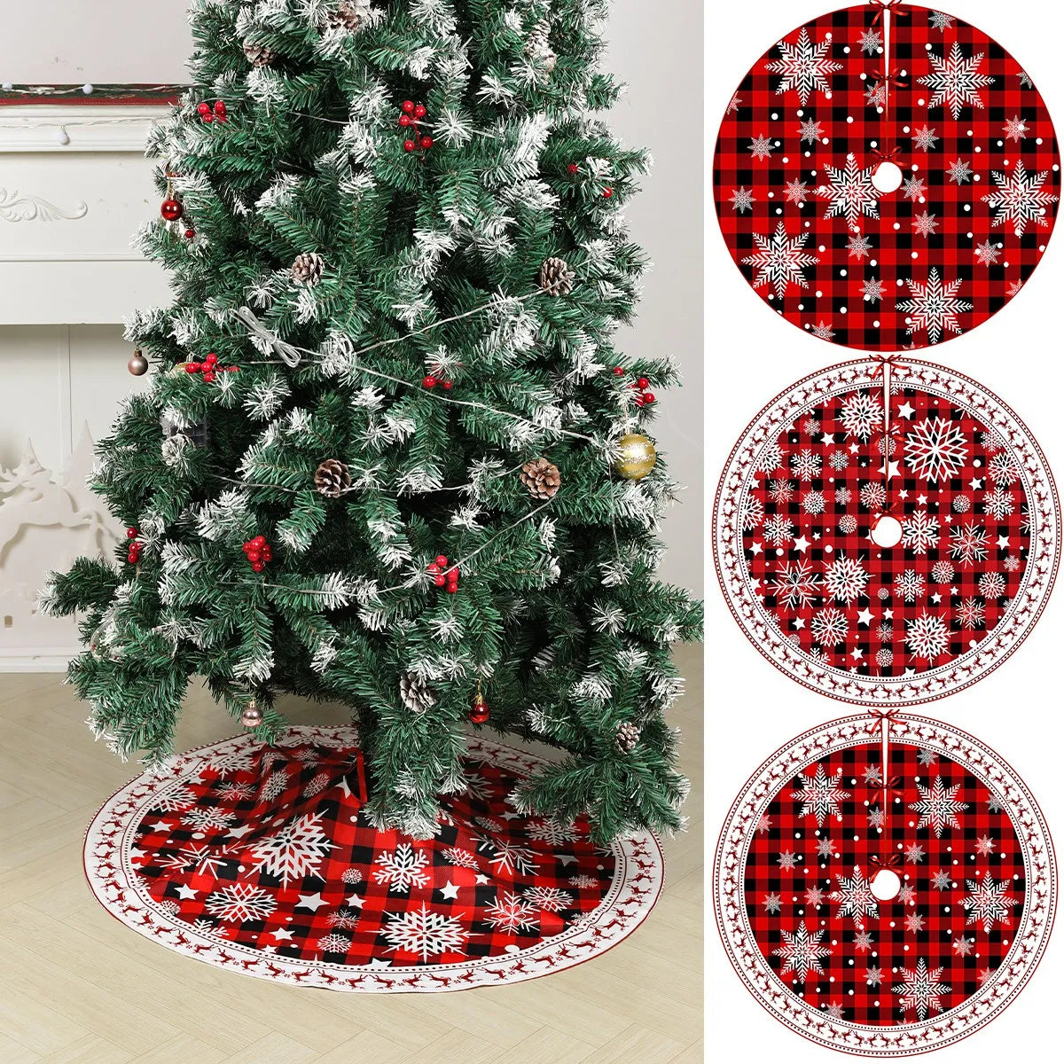 90cm Christmas Tree Skirt Snowflake Mat for Home Decor Christmas Tree Decoration Navidad 2023 Noel Apron Ornament New Year Decor