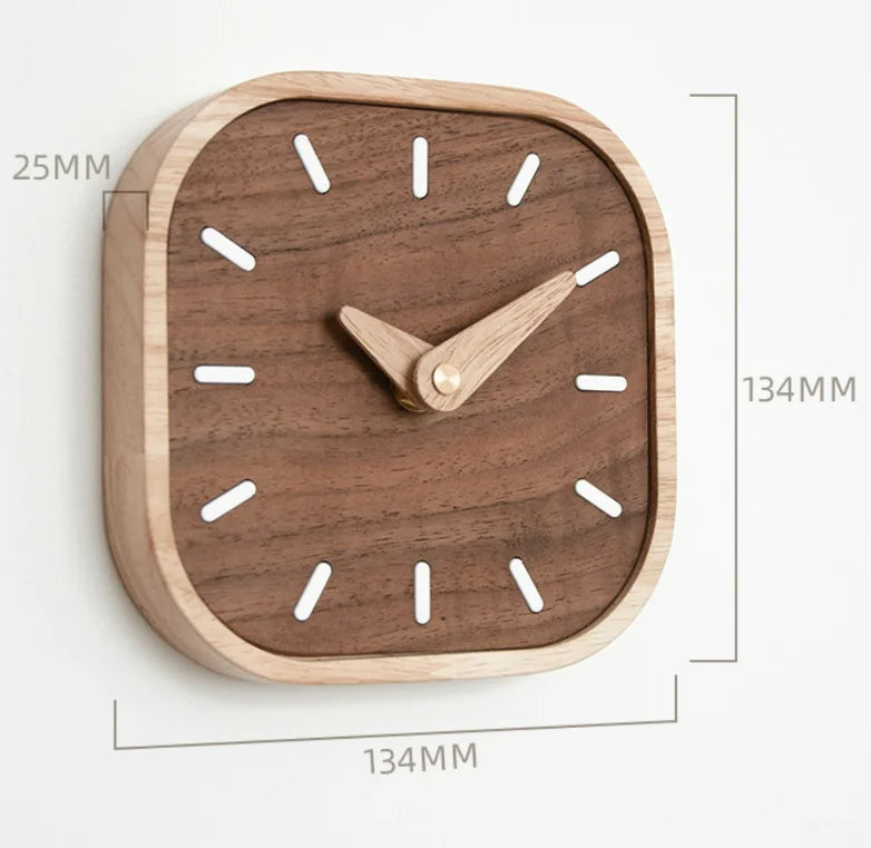 Cute Wooden Wall Clock – Black Walnut Solid Wood, Silent Electronic Desk Clock, Nordic Style Decoration 