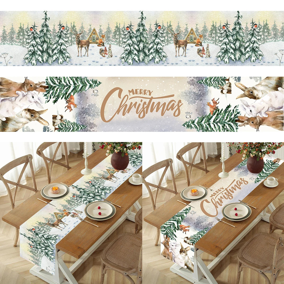 Christmas Table Runner Merry Christmas Decoration for Home Table 2024 Xmas Ornament Navidad Notal Noel Happy New Year Gifts 2025 