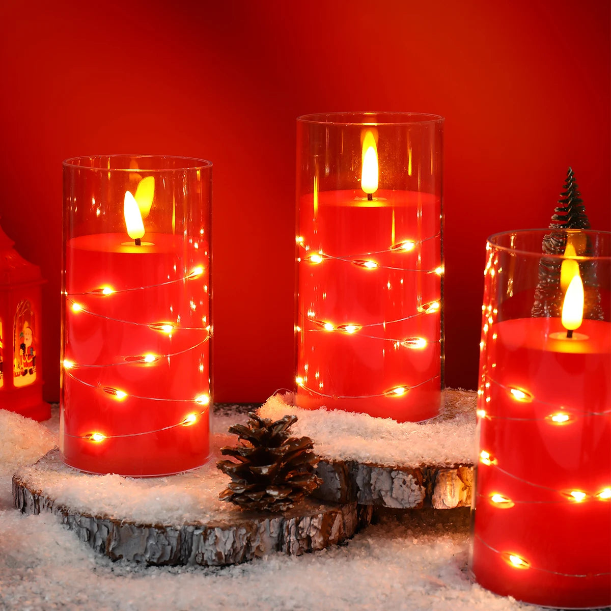 Acrylic Red Led Christmas Flameless Electronic Candle Light Christmas Prayer Wedding Romantic Atmosphere String Light Decor 2024