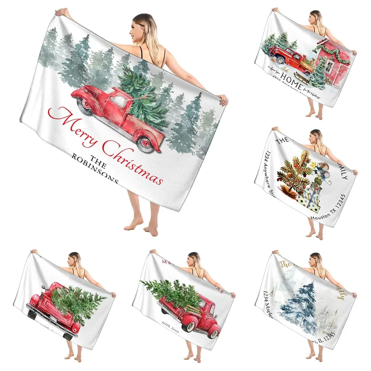 Christmas Pattern Bathroom Adult Soft Bath Towel Sauna Large Beach Towel Fitness Towel Hotel Women's Shower Quick Drying 