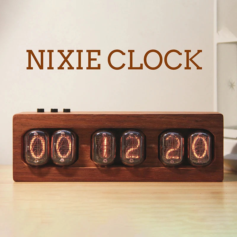 Retro Nixie Tube Clock IN12 – 6-Bit Luxury Red Rosewood Glow Digital Tube Clock, Electronic Desktop Watch, DIY Gift 
