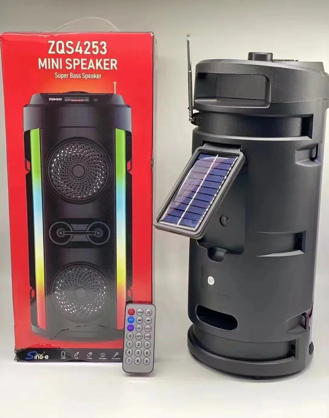 Portable Wireless Bluetooth Speaker - Home Karaoke Speaker with 3D Surround Sound, Subwoofer, Outdoor Solar Charging