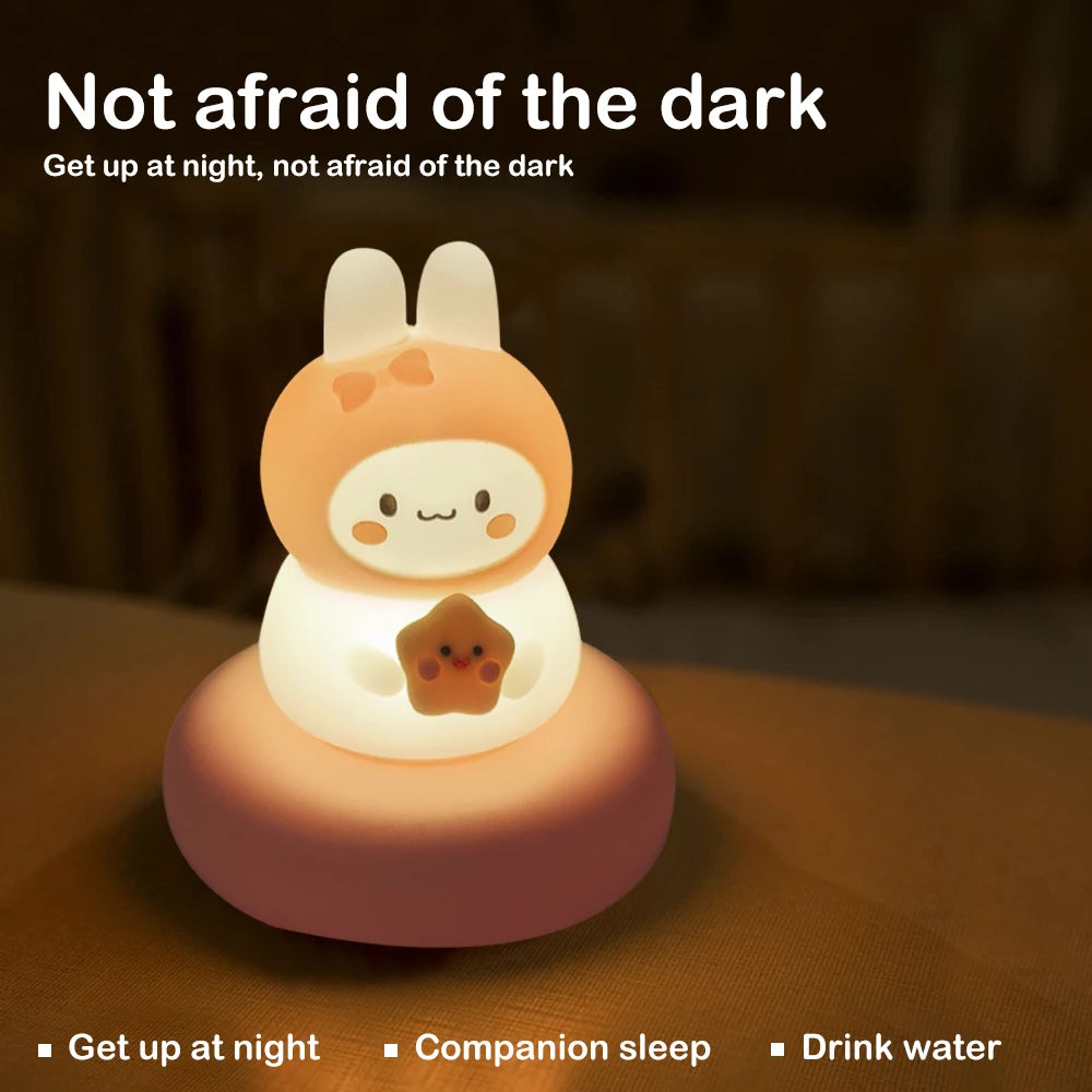 LED Night Lights for Children - Cute Animal Pig and Rabbit Lamps, Touch Sensor Dimmable, USB Rechargeable, Ideal Holiday Gift