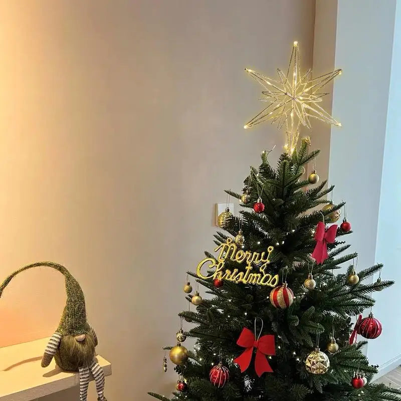 Christmas Tree Explo sion Star Decoration LED Light Battery Powered Topper Hollow Design Glitter Tree Light Up Accessories