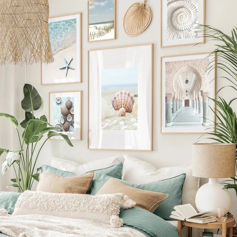 Fresh Summer Tropical Ocean Beach Shell Wall Art - Canvas Painting Posters and Prints for Living Room Decor 