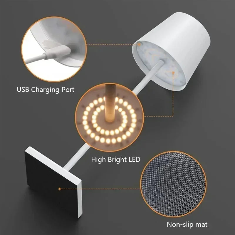 Rechargeable Table Lamp - Modern LED Portable USB Touch Switch Night Light for Living Room, Restaurant, Hotel