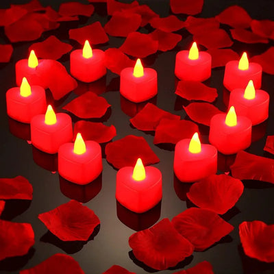 24Pcs Flameless Heart-shaped Led Candle For Home Christmas Party Wedding Decoration Electronic Battery-Power Tealight Candles 