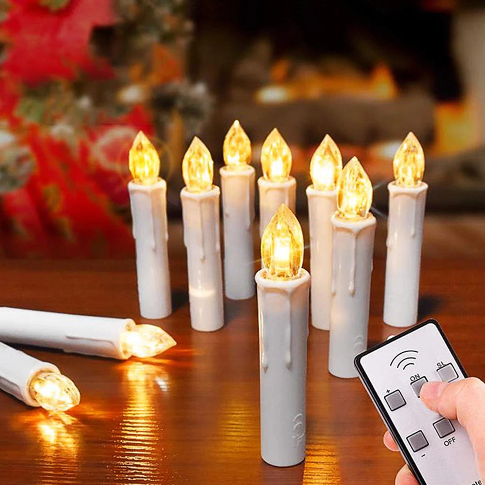 10PCS Flameless LED Candles Battery With Timer Remote Battery Operated Christmas Tree Candles with Clips for Stick Candlestick