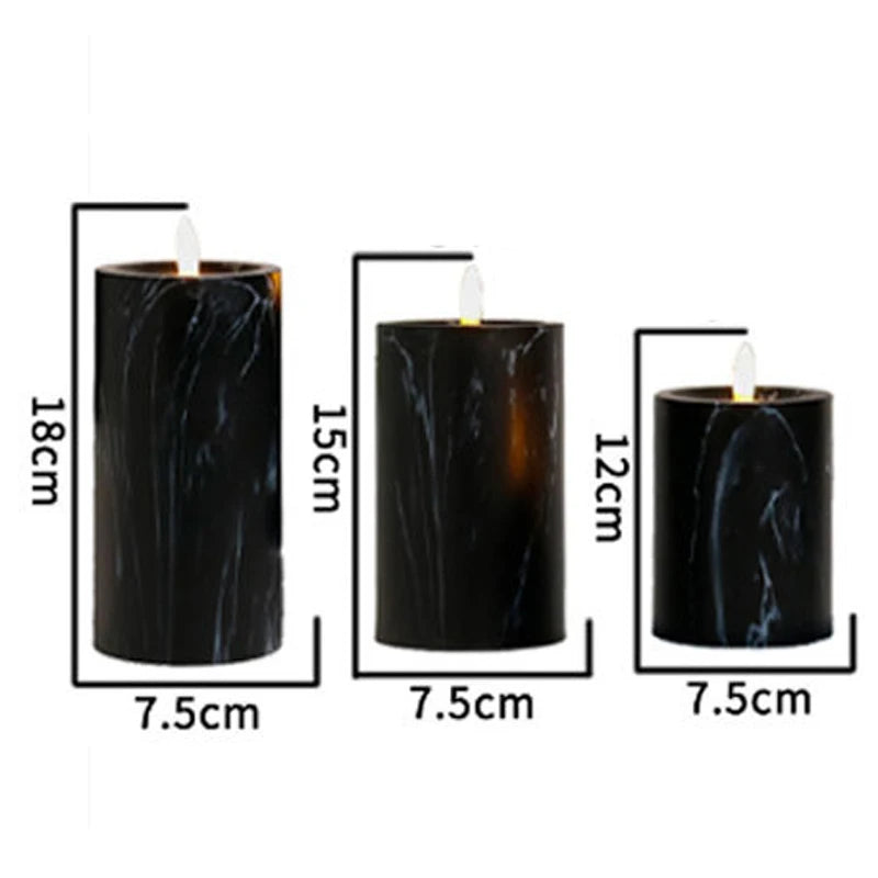 Φ7.5cm Marbling Pillar Candle Warm White LED Atmosphere Lamp For Wedding Christmas Party 3AAA Outdoor Event Landscape Decor Lamp