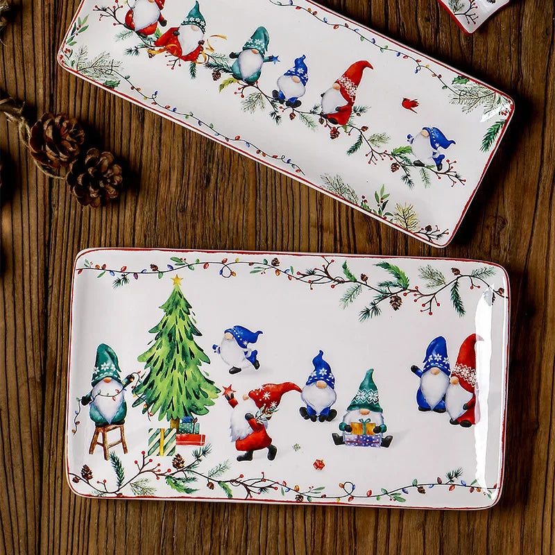 American Style Rural Christmas Ceramic Plates Exquisite Santa Claus Breakfast Dishes Dinner Plate Table Decoration Service Tray 