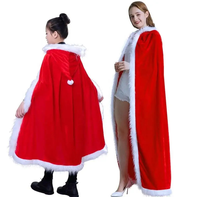 80/120/150cm Christmas Cloak Cosplay Dress Up Cape Christmas Show Costumes Winter Warm Coat Party Cape Christmas Decoration