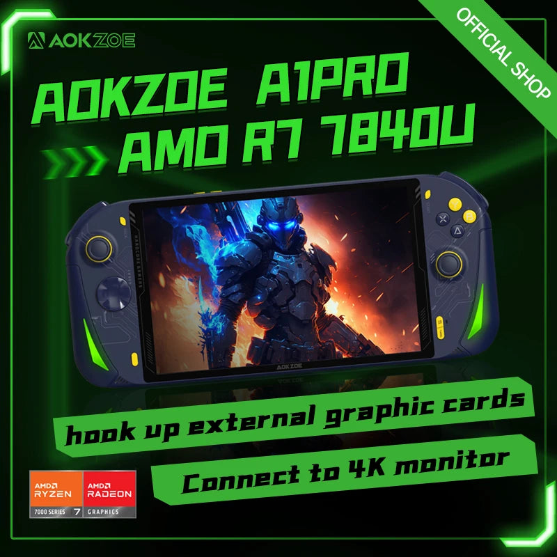 AOKZOE A1 Pro 8" Handheld Game Console – AMD Ryzen 7 7840U, Mini PC, LPDDR5X, WiFi6, Touch Screen Notebook