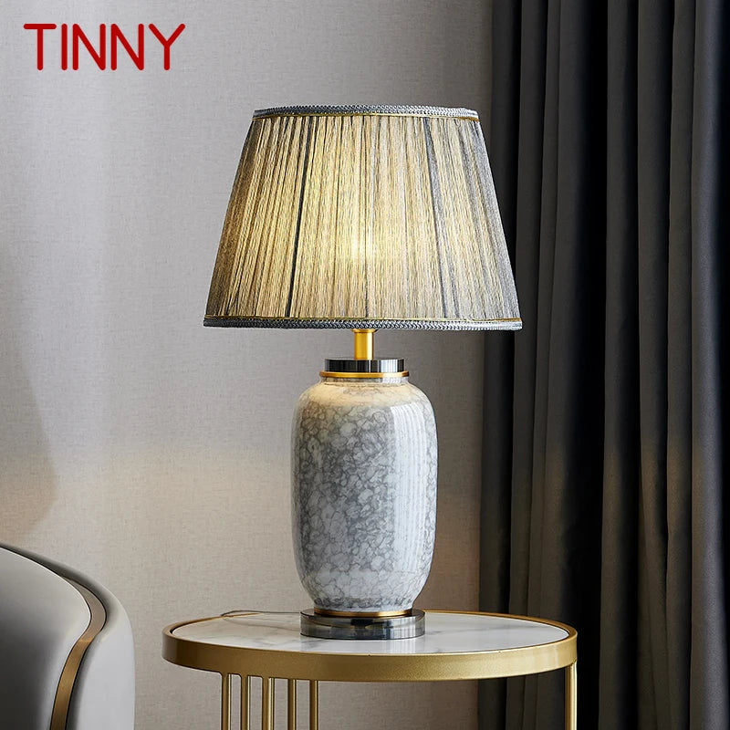 TINNY Modern Ceramic Table Lamp – Luxurious LED Desk Light with Brass Accent for Living Room, Bedroom, and Study