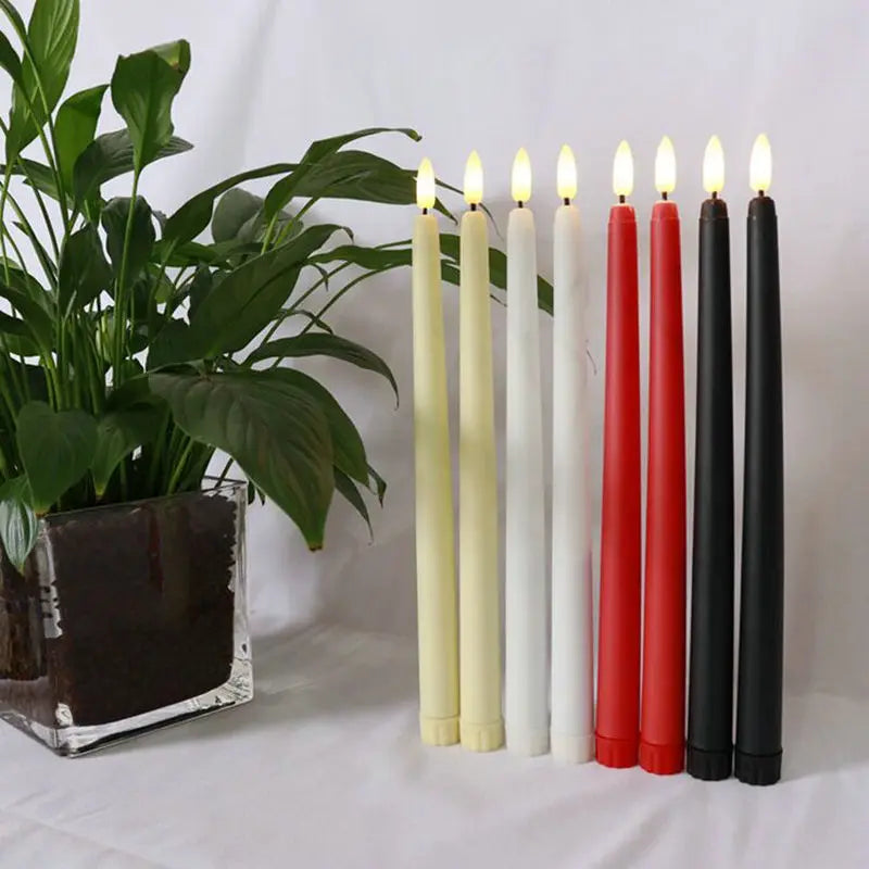 Set of 6 Remote Controlled Christmas Taper Candle 28cm 3D Flame Led stick Candles Home Bar table Decorative Lighting 11" -Amber