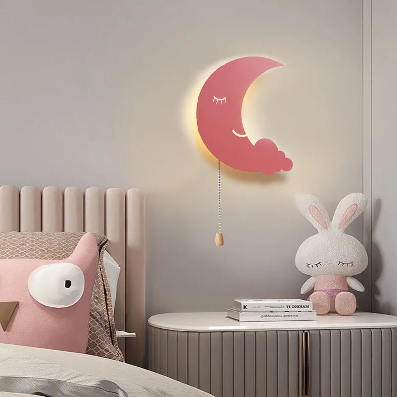 Cartoon Wall Lamp – Moon & Cloud Design, Mobile Charging, Creative LED Lights for Children's Bedroom Decor