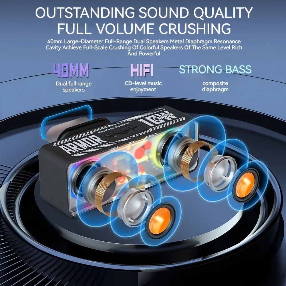 STONEGO LED TWS Bass Vibro-Sound Bluetooth Speakers - PUNK Style Dual Transparent Mechanical Wireless Speakers