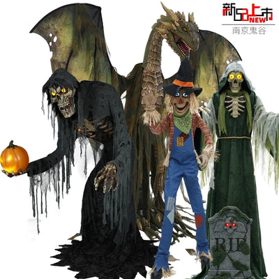 Halloween Decoration Large Electric Skull Sensing Sound Ghost Witch Pumpkin Man Haunted House Horror Props Ornament 