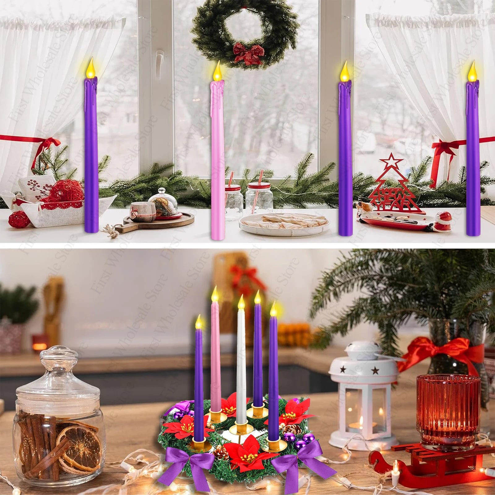 4-10pcs LED Flameless Advent Candles  Taper Candles With Remote Control  for Christmas Advent Rituals Casting Chimes Spells