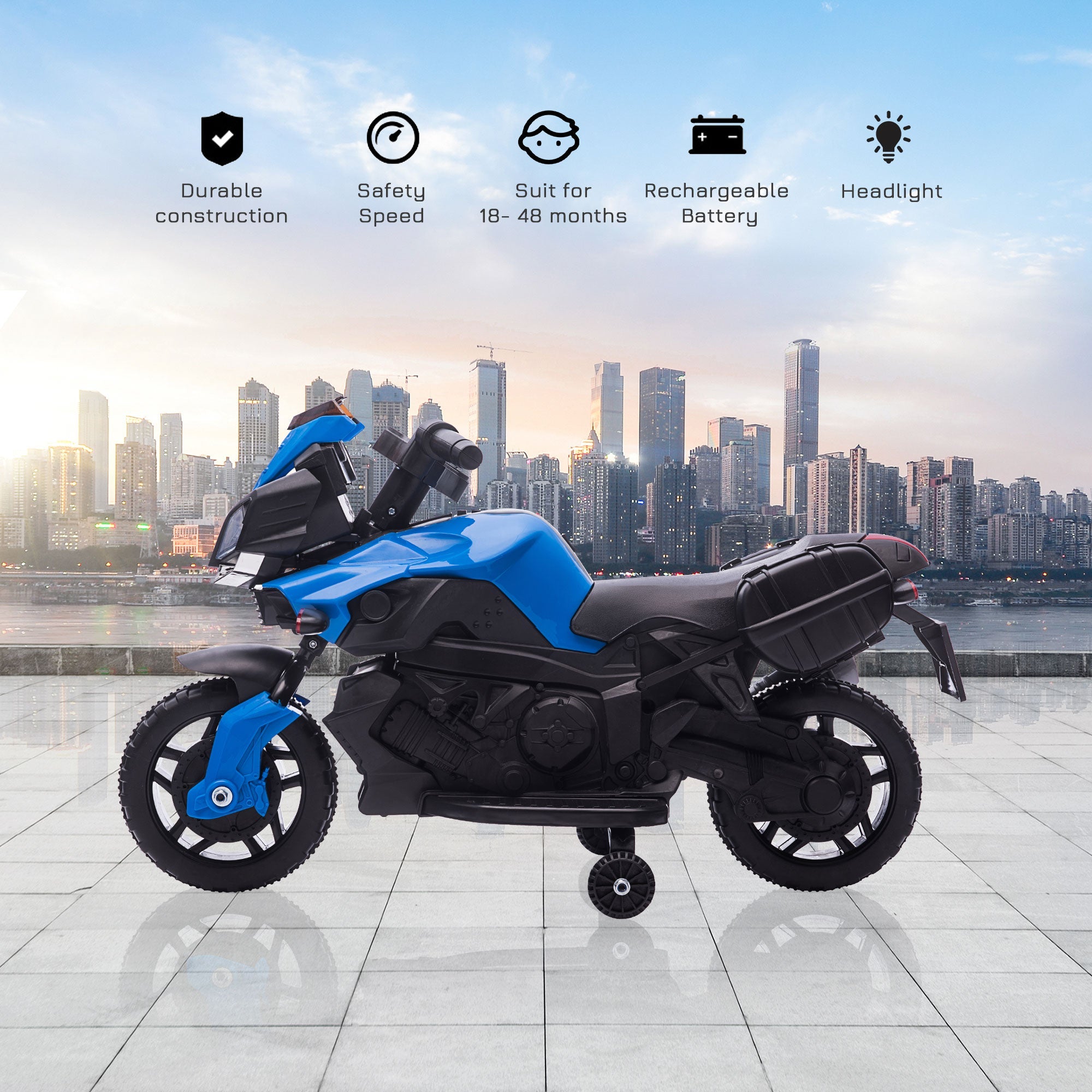 Aosom Kids Ride On Motorcycle, 6V Electric Battery Powered Dirt Bike w/ Training Wheels, Gift for Children Boys Girls Blue 