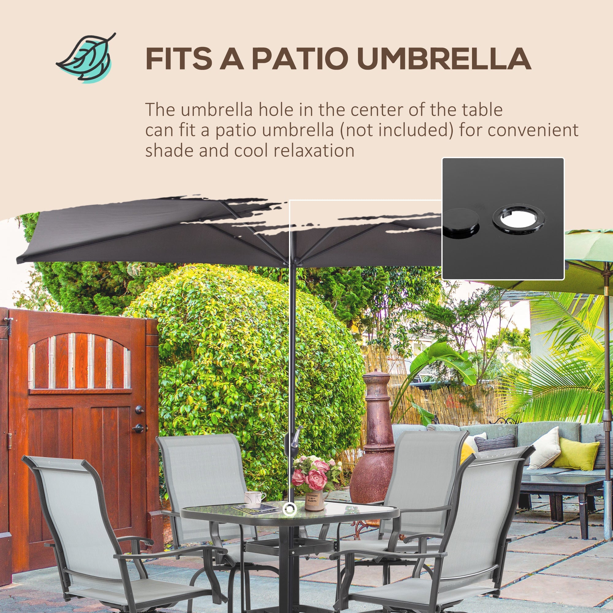 Outsunny Patio Furniture Set 5 Pieces Grey Outdoor Garden with Tempered Glass Table 4 Swivel Chairs Conversation Set 