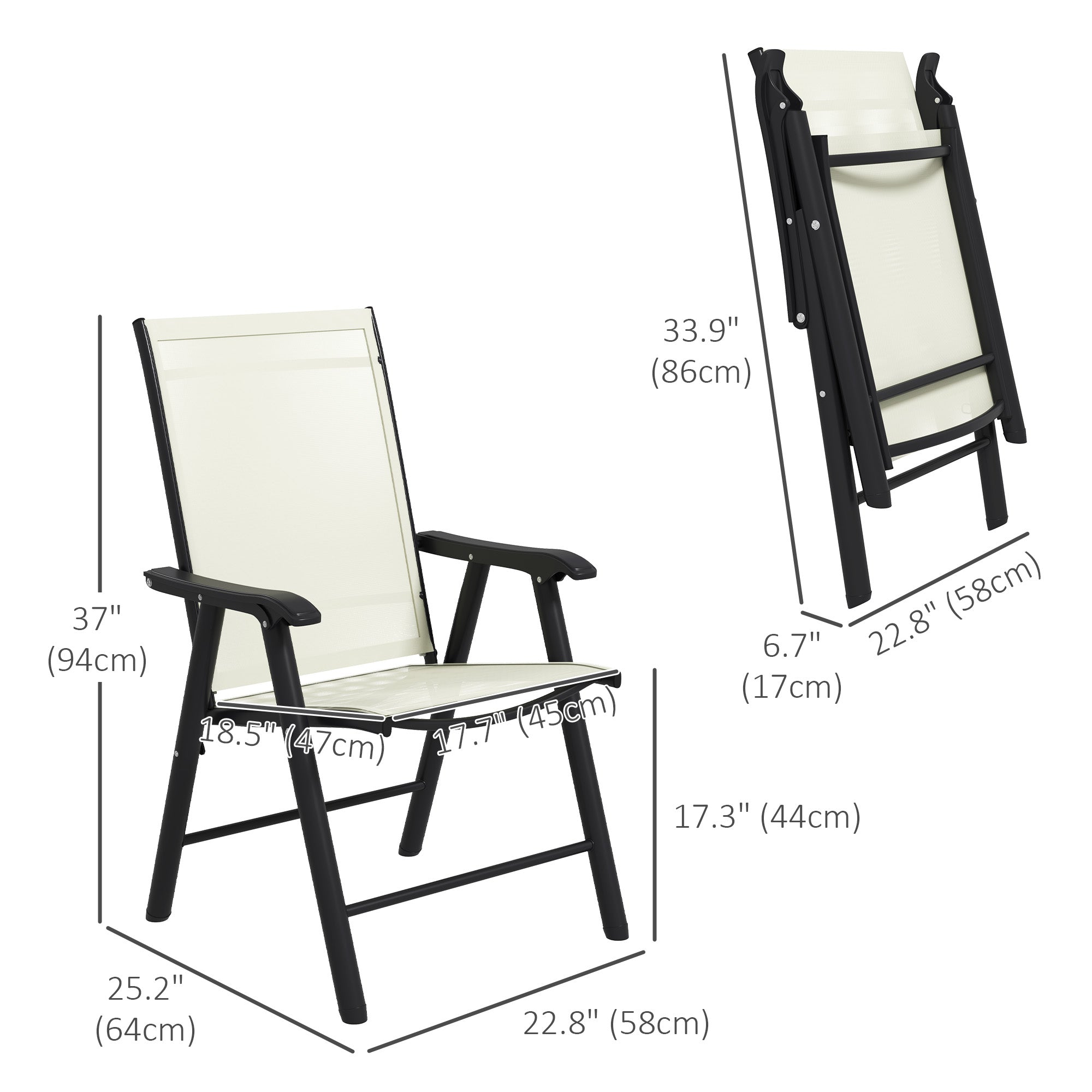 Outsunny 4-Piece Folding Chair Set for Relaxing on Patio Balcony Garden, Comfortable Outdoor Furniture with Armrests, Beige 