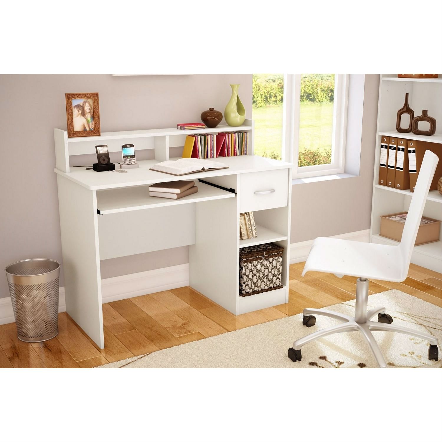 Contemporary Home Office Computer Desk in White Wood Finish - Free Shipping 