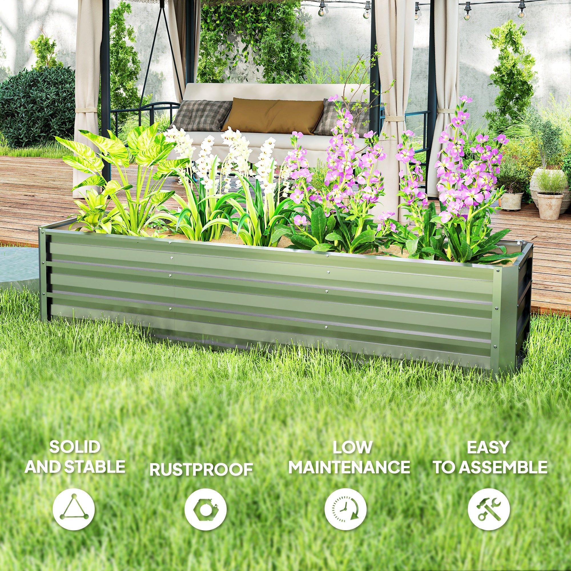 Outsunny Galvanized Raised Garden Bed, Elevated Large Metal Planter Box w/ Install Gloves for Backyard, Patio to Grow Vegetables, Herbs, and Flowers, Silver 