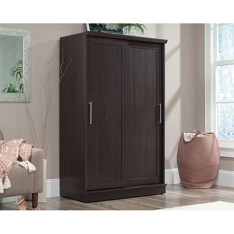 FarmHouse Espresso Oak Sliding Doors Garment Rod Wardrobe Armoire - Free Shipping