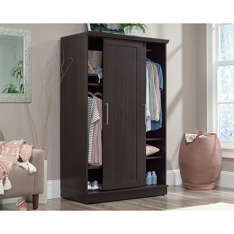 FarmHouse Espresso Oak Sliding Doors Garment Rod Wardrobe Armoire - Free Shipping