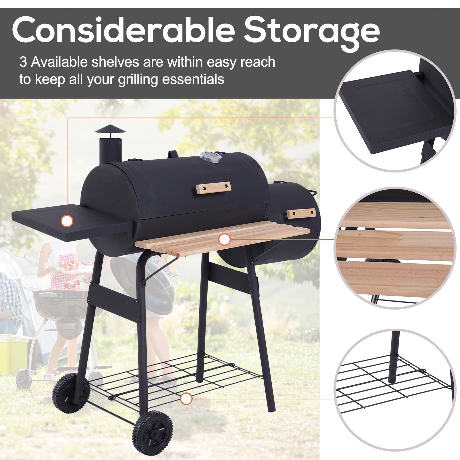 Outsunny 48" Freestanding Charcoal BBQ Grill Portable Smoker for Outdoor Camping Picnic Barbecue Cooker 