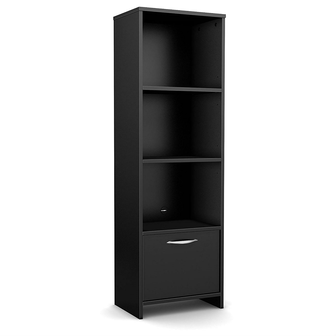 Modern Bookcase with 3 Shelves & Bottom Door in Black - Free Shipping