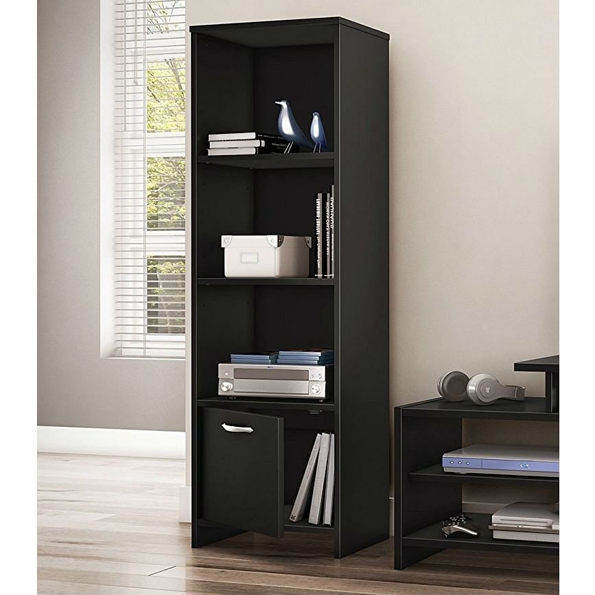 Modern Bookcase with 3 Shelves & Bottom Door in Black - Free Shipping