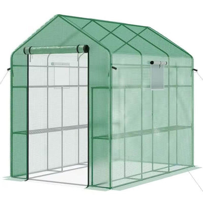 7 ft x 4.7 ft Oudoor Greenhouse with Steel Frame and Green PE Cover - Free Shipping 