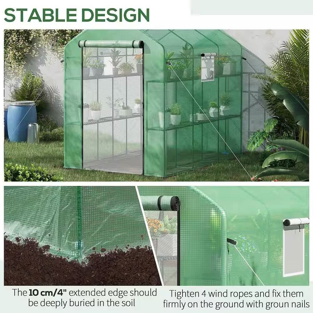 7 ft x 4.7 ft Oudoor Greenhouse with Steel Frame and Green PE Cover - Free Shipping