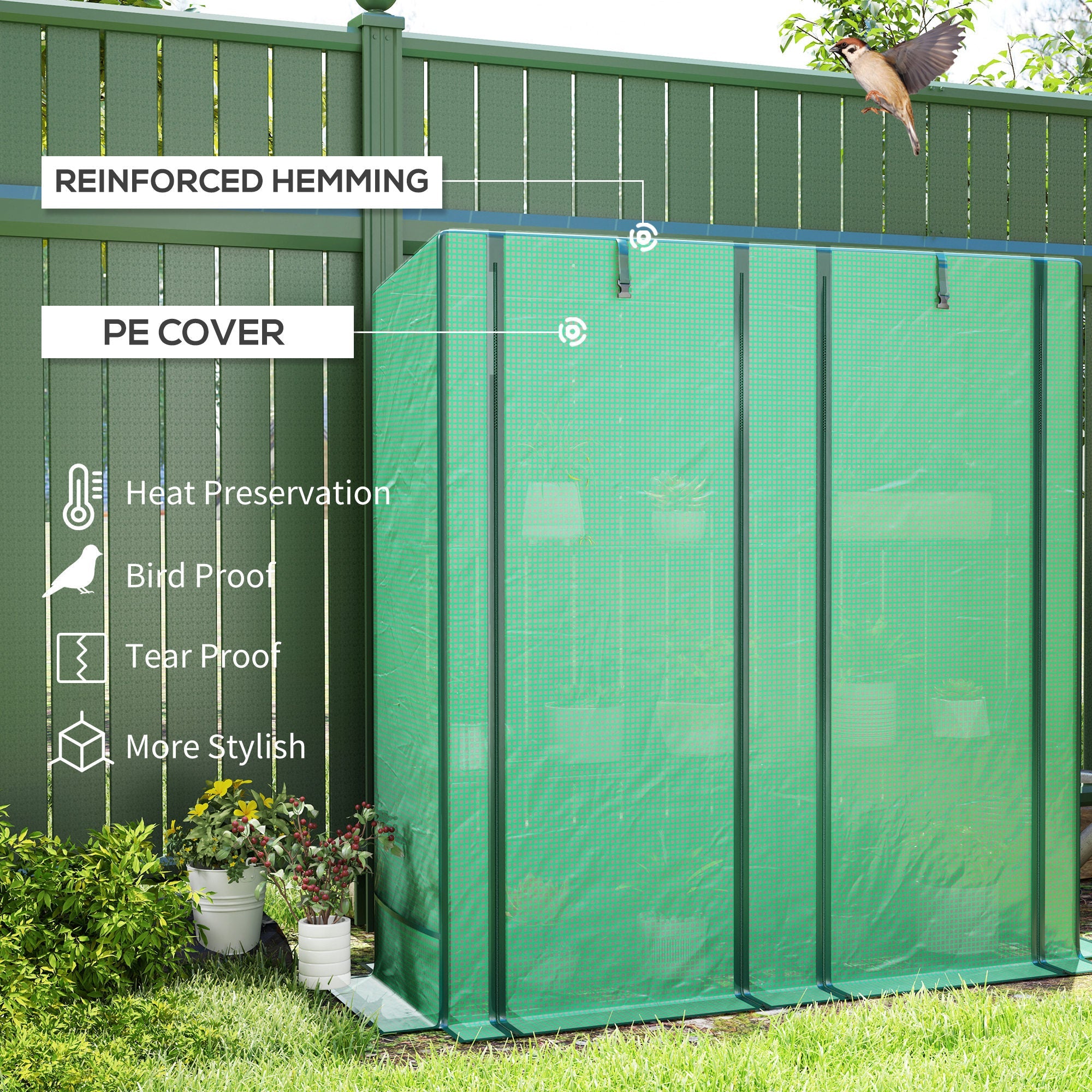 Outsunny Lean-to Greenhouse with 3 Tier Shelves, Mini Greenhouse with 2 Roll-Up Doors for Indoor Outdoor, Green 