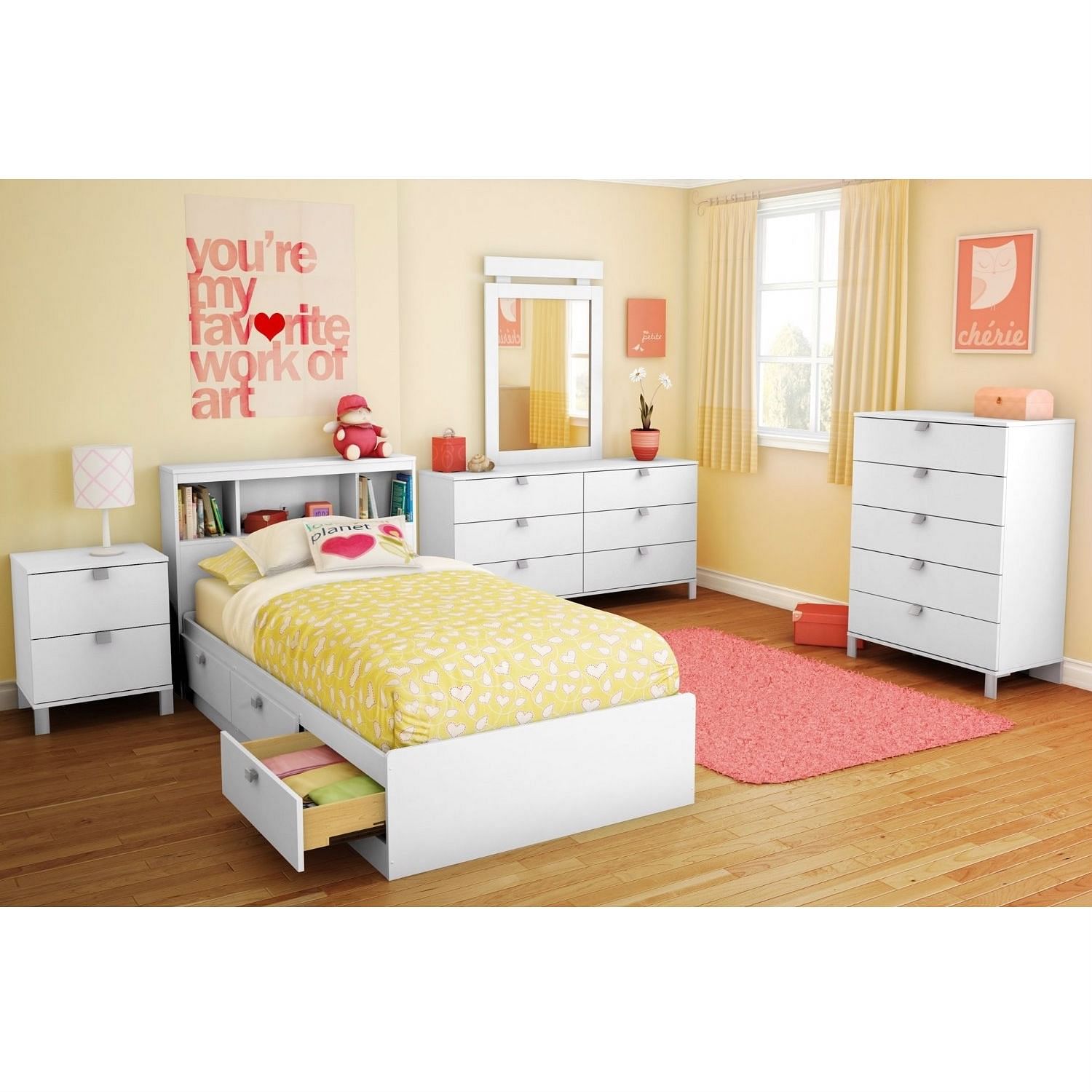 Twin size Modern Bookcase Headboard in White Wood Finish - Free Shipping