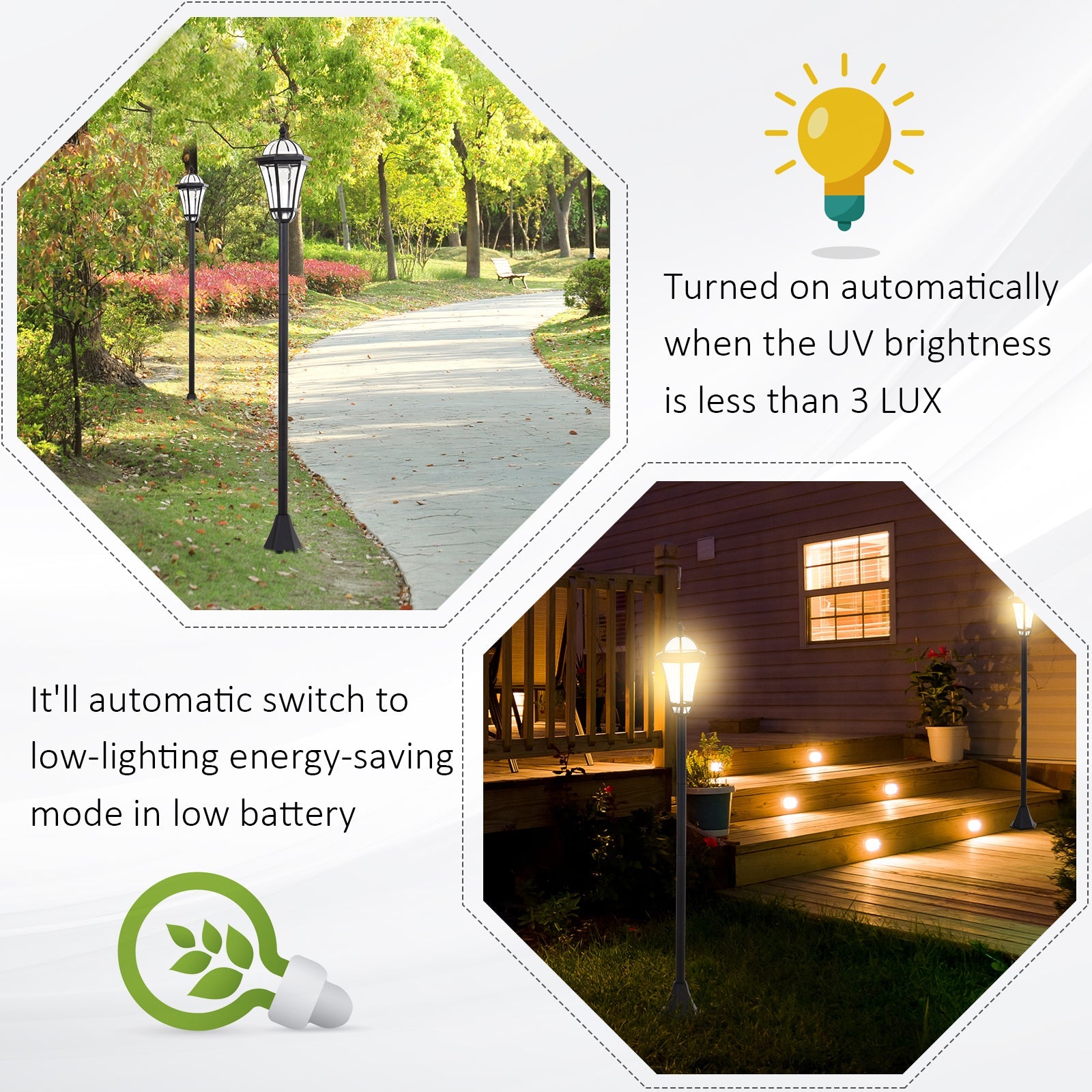 Outsunny Solar LED Outdoor Lamp Post: Auto Switch Lantern for Patio/Pathway, Water-Resistant in Black 