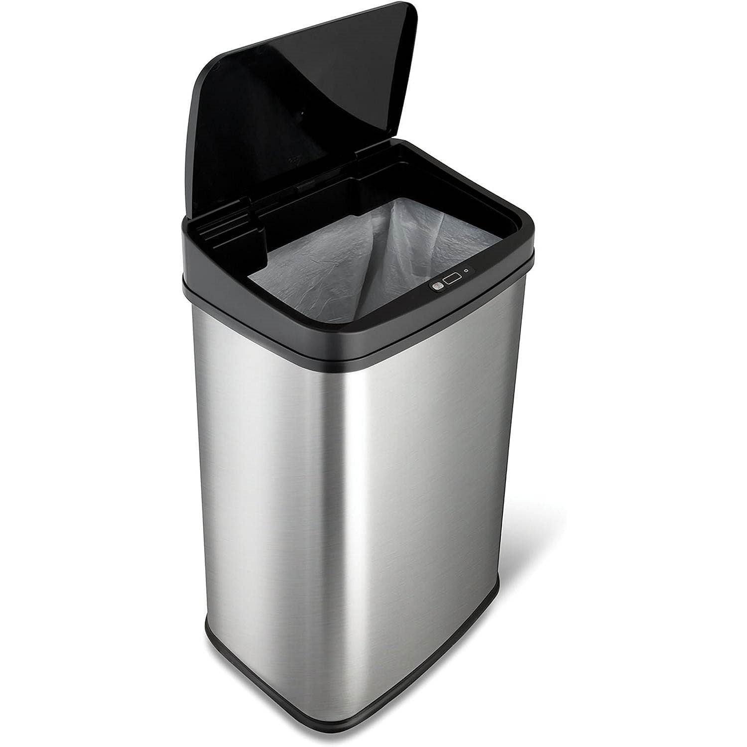 Silver/Black 13-Gallon Stainless Steel Kitchen Trash Can with Motion Sensor Lid - Free Shipping 