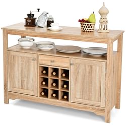 Wood Sideboard Dining Buffet Server Cabinet with Wine Rack and Storage Shelf - Free Shipping