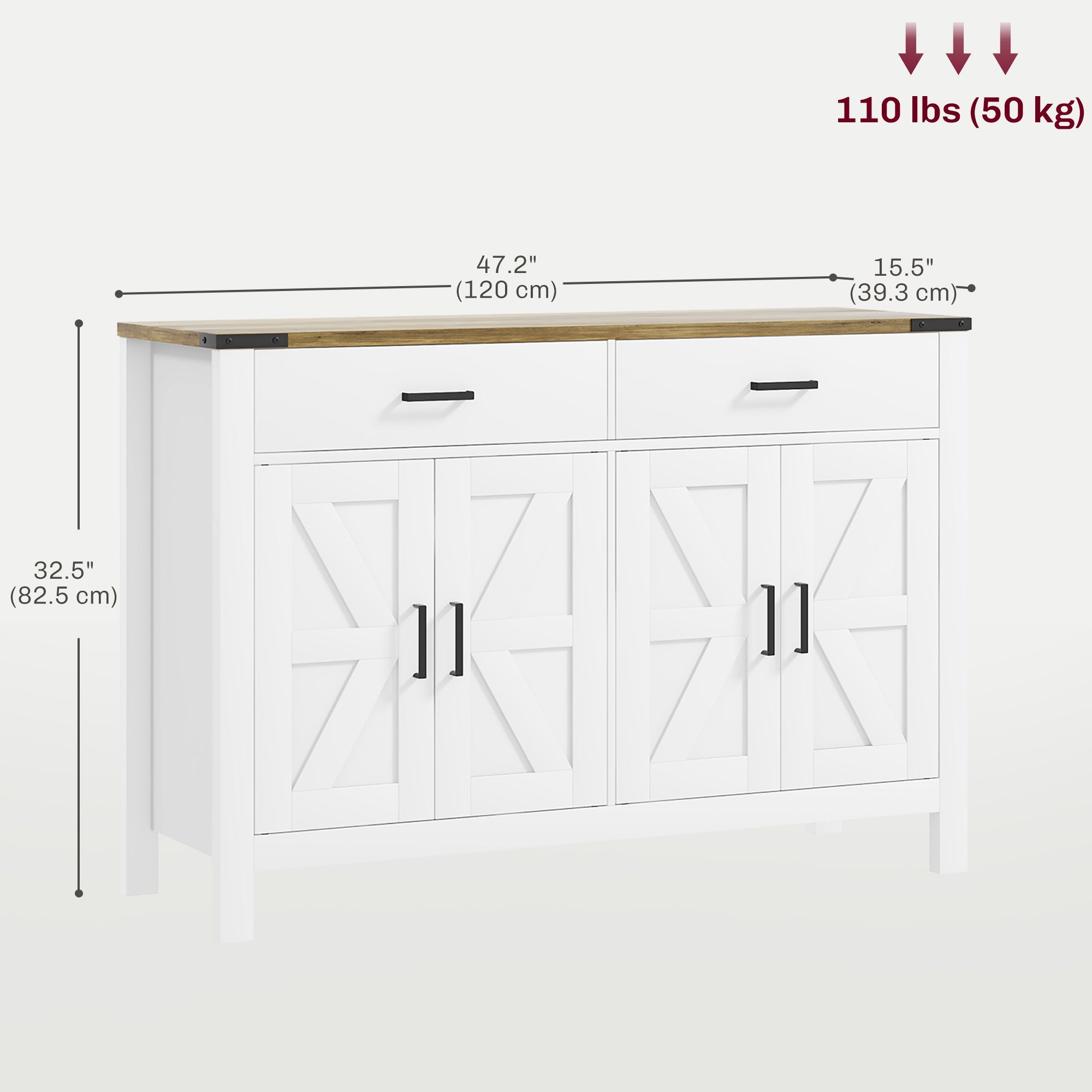 HOMCOM Farmhouse Buffet Cabinet Sideboard with 2 Drawers, 2 Storage Cabinets and Adjustable Shelves, White 