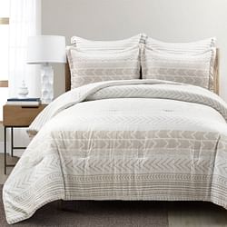 Full/Queen Scandinavian Chevron Beige Taupe 5 Piece Lightweight Comforter Set - Free Shipping 