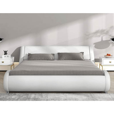 King Modern White Faux Leather Upholstered Platform Bed Frame with Headboard - Free Shipping 