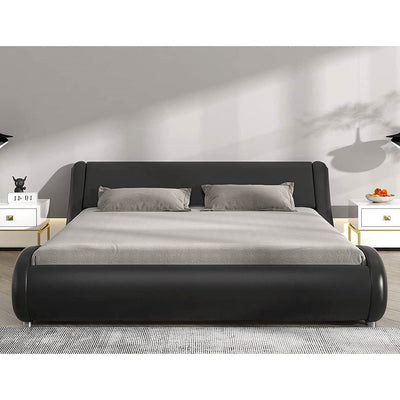 King Modern Black Faux Leather Upholstered Platform Bed Frame with Headboard - Free Shipping 