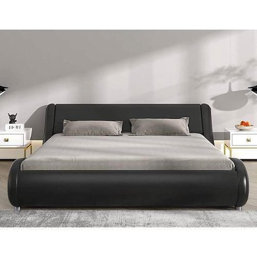 King Modern Black Faux Leather Upholstered Platform Bed Frame with Headboard - Free Shipping