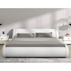 Queen Modern White Faux Leather Upholstered Platform Bed Frame with Headboard - Free Shipping 