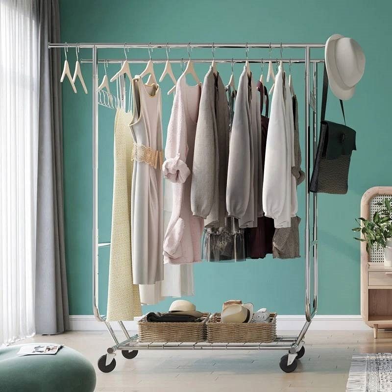 Heavy Duty Double Bar Clothes Garment Rack on Wheels - 600 lbs Capacity - Free Shipping 