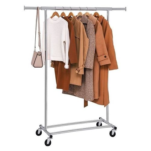 Heavy Duty Chrome Plated Silver Metal Garment Rack Clothes Hanging Bar on Wheels - Free Shipping 