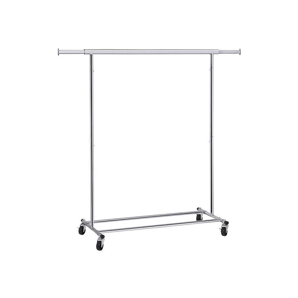 Heavy Duty Chrome Plated Silver Metal Garment Rack Clothes Hanging Bar on Wheels - Free Shipping 